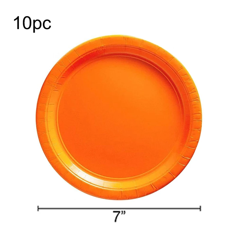 Набор одноразовых пластиковых тарелок чашек и салфеток оранжевого цвета | Дом