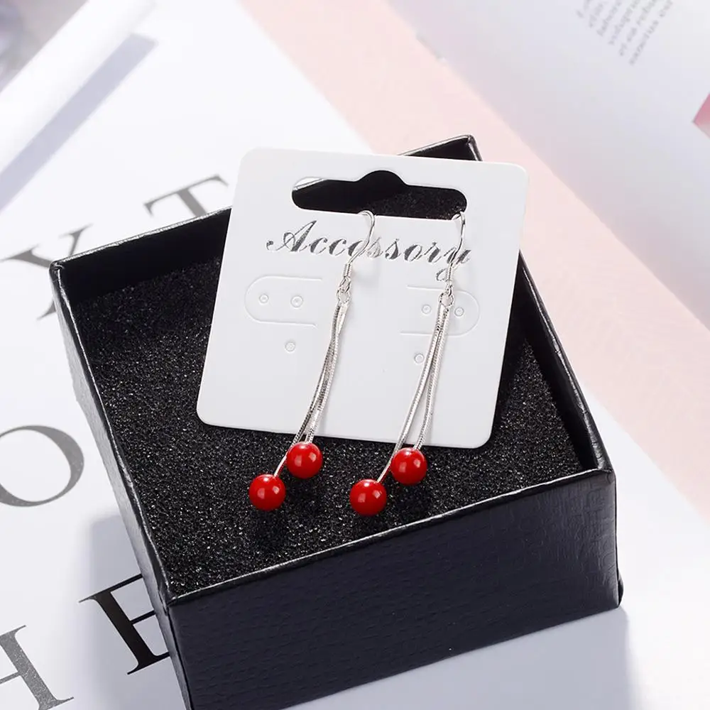 Корейские серьги Chandler с кисточками и двумя линиями для девочек красными шариками