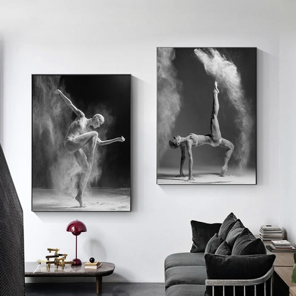 

Black and White Ballet Dancer Canvas Painting Elegant Ballerina Pose HD Print Poster Wall Art Picture Dance Room Home Decoration