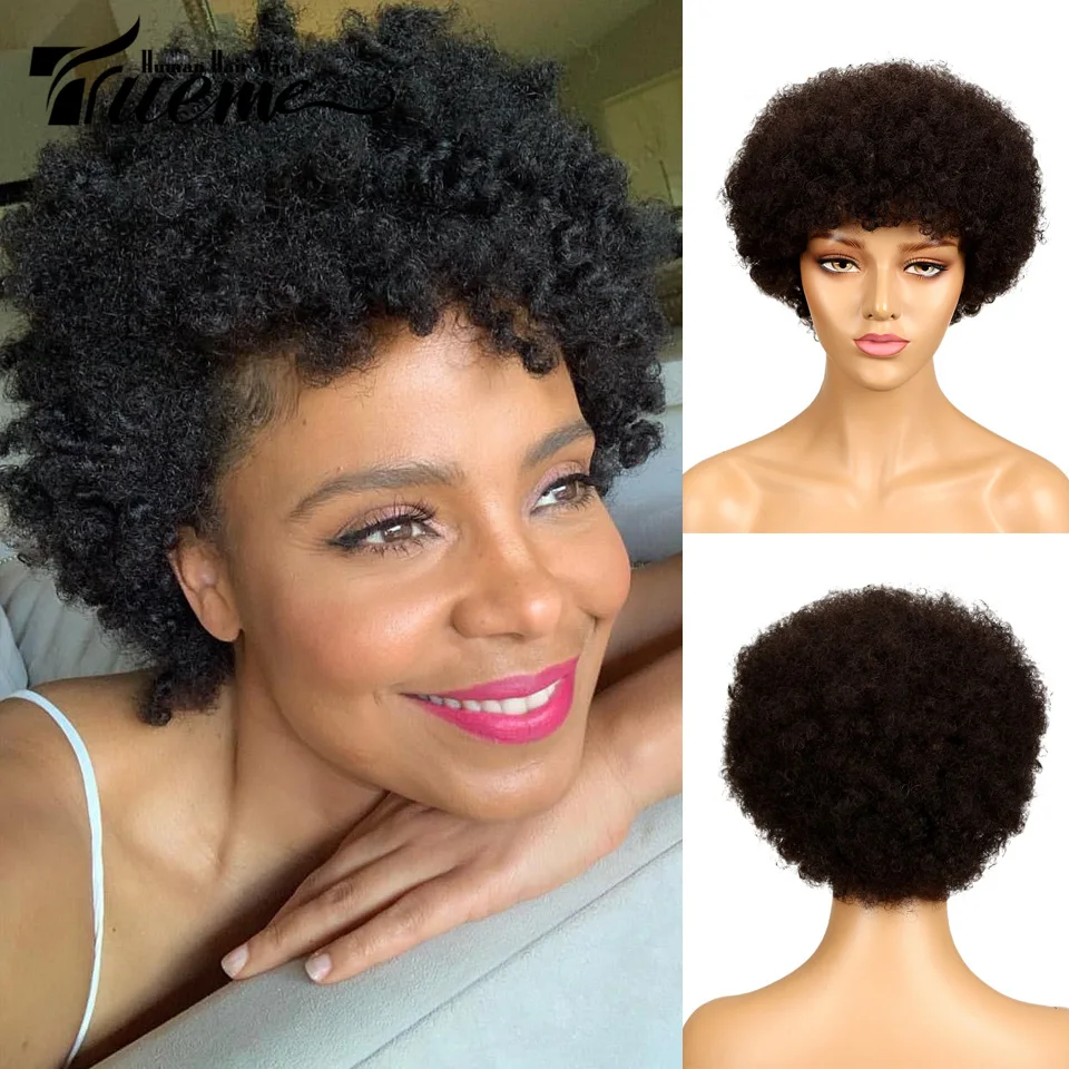 Trueme афро кудрявый парик короткие парики из человеческих волос для чернокожих