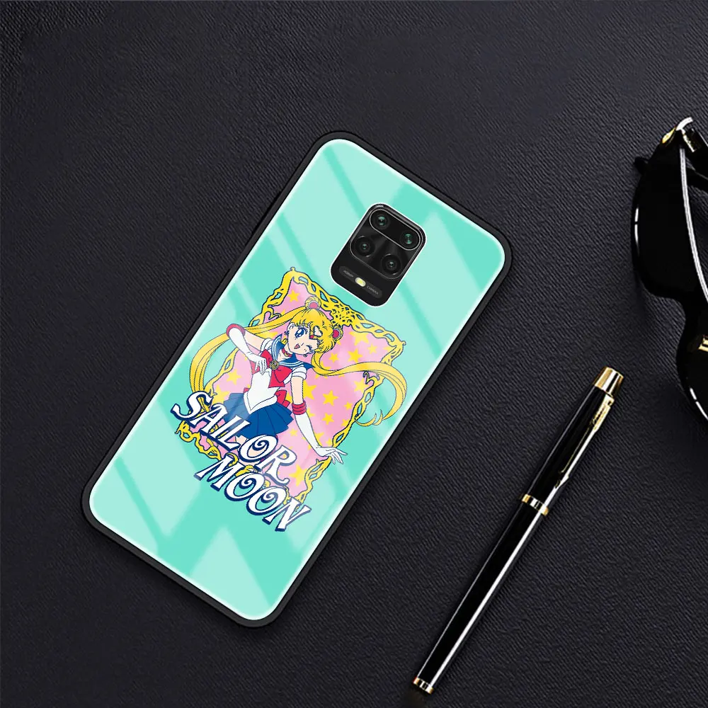

Sailor Moon Tempered Glass Phone Case for Redmi Note 9S 7 8 9 Pro 8T 9T Redmi 9 9A 9C 9I K20 K30 Back Cover Coque Shell Capa Bag