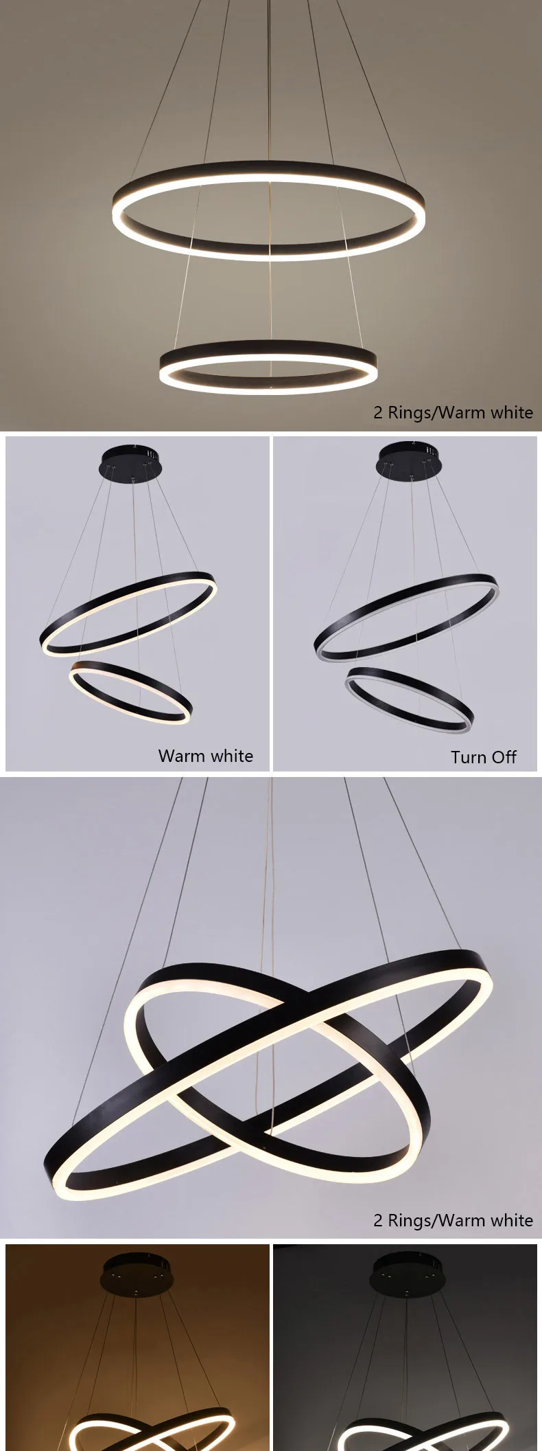 Современная светодиодная Люстра для гостиной, столовой, спальни, ledlamp, черные/белые кольца, подвесной светильник, современная люстра, освещение