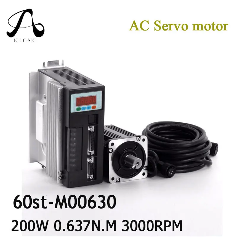 Серводвигатель переменного тока 220V 200W 60ST M00630 H2N 15A драйвер 0.64N.M 3000 обороты