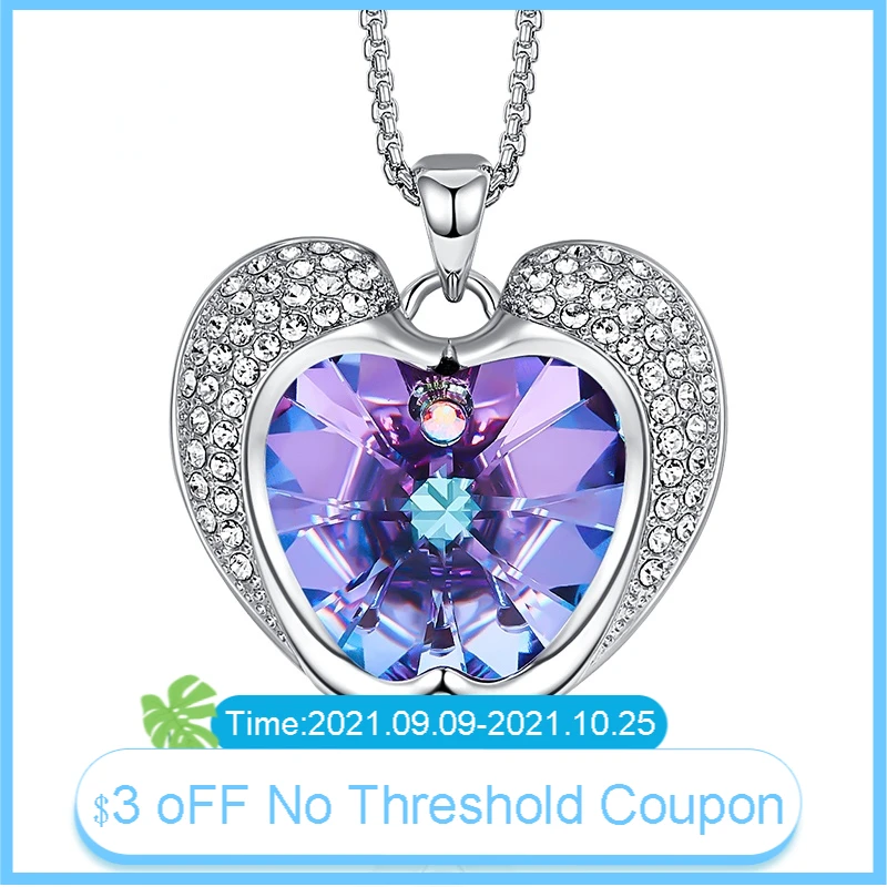 

AIE Dolphin Lovers Women Silver Necklace Blue Pruple Crystals Necklace Exquisite Heart Shape Pendant Valentine's Day Jewelry