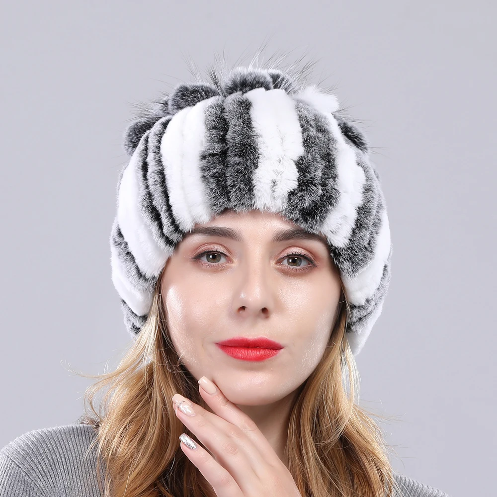 Женская зимняя меховая шапка из натурального кролика рекс меха лисы русские