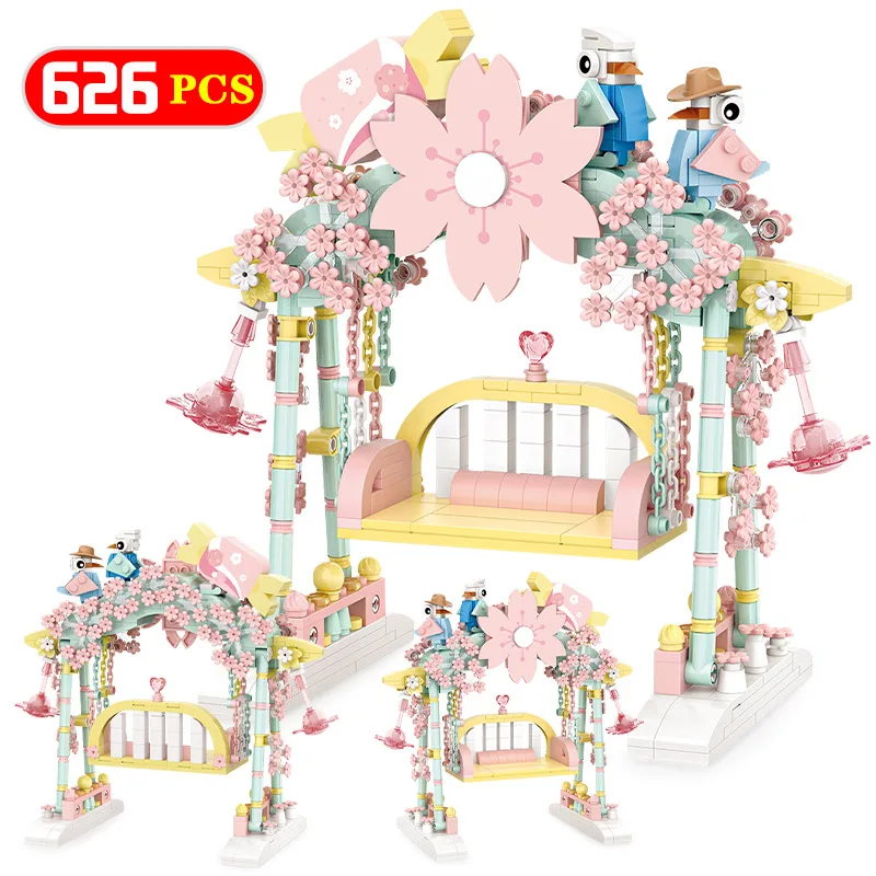 

626 Pcs City Mini Sakura Swing Building Blocks DIY Flower Birds Model Friends Bricks Toys For Girls Children Gifts