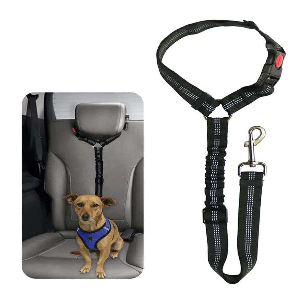 

Dog Seat belt Adjustable Headrest Car Seatbelt with Elastic Bungee Buffer Reflective Pet Seat Belt Dog Car Safety Harness Leads