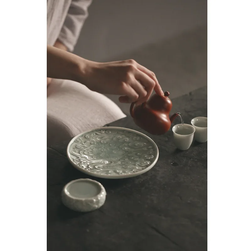 WIZAMONY Jingdezhen Hutian Kiln Celadon глазурь ручной работы рельефная крышка резная чашка Coaster