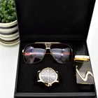 Мужской деловой подарочный набор, кварцевые часы с ремнем для солнцезащитных очков, подарок на день рождения, в коробке