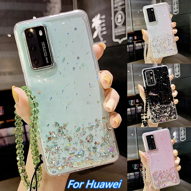 Блестящий чехол для Huawei Honor 30 Pro 30S V30 9A 9X 8X силиконовый мягкий со стразами и