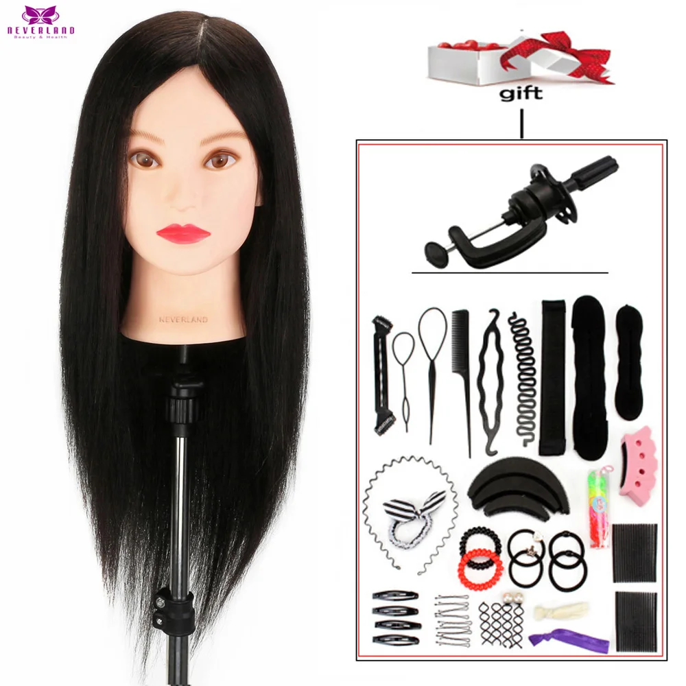 20 ''настоящие человеческие волосы манекен кукла черная 100% Парикмахерская