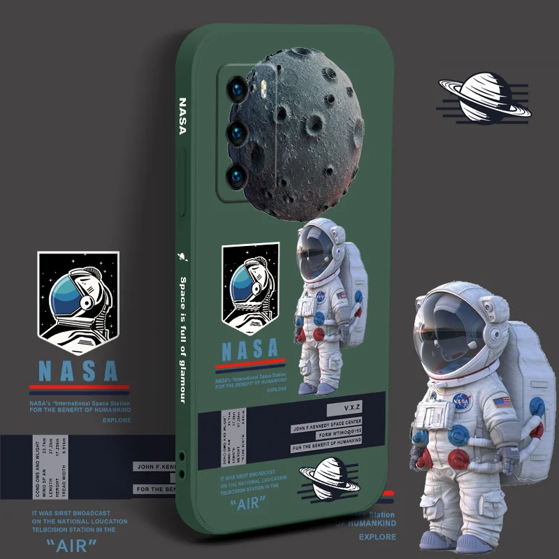 

Fortress Astronaut Liquid Silicone Case For Huawei P40 P50 P30 P20 Pro Lite Mate 40 30 20 Pro Lite Nova 5t Y7A Phone Back Cover