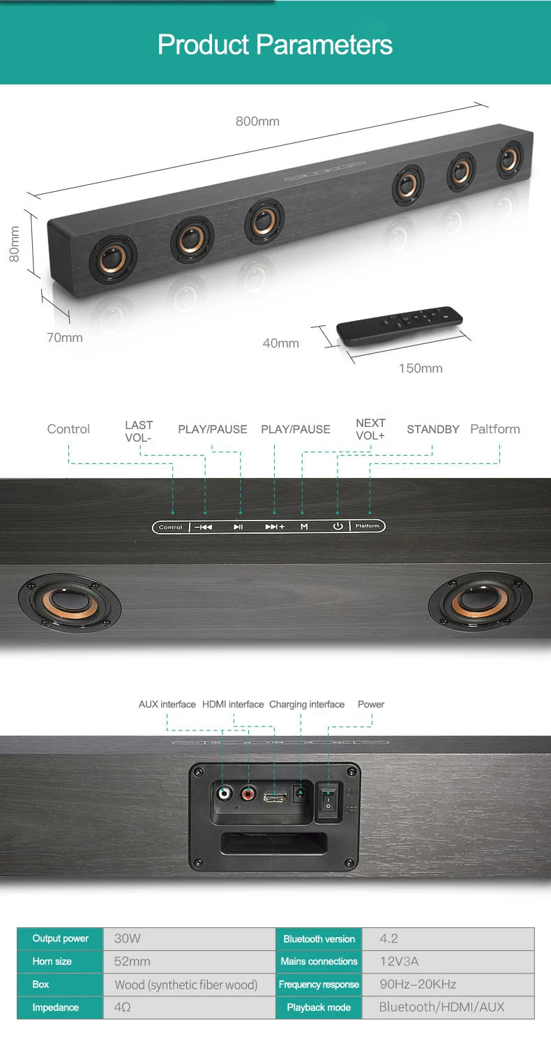 Домашний кинотеатр спикер s wless 30 Вт динамик НЧ-динамик ТВ Саундбар bluetooth с RCA HDMI Hifi стерео звук деревянный пульт дистанционного управления