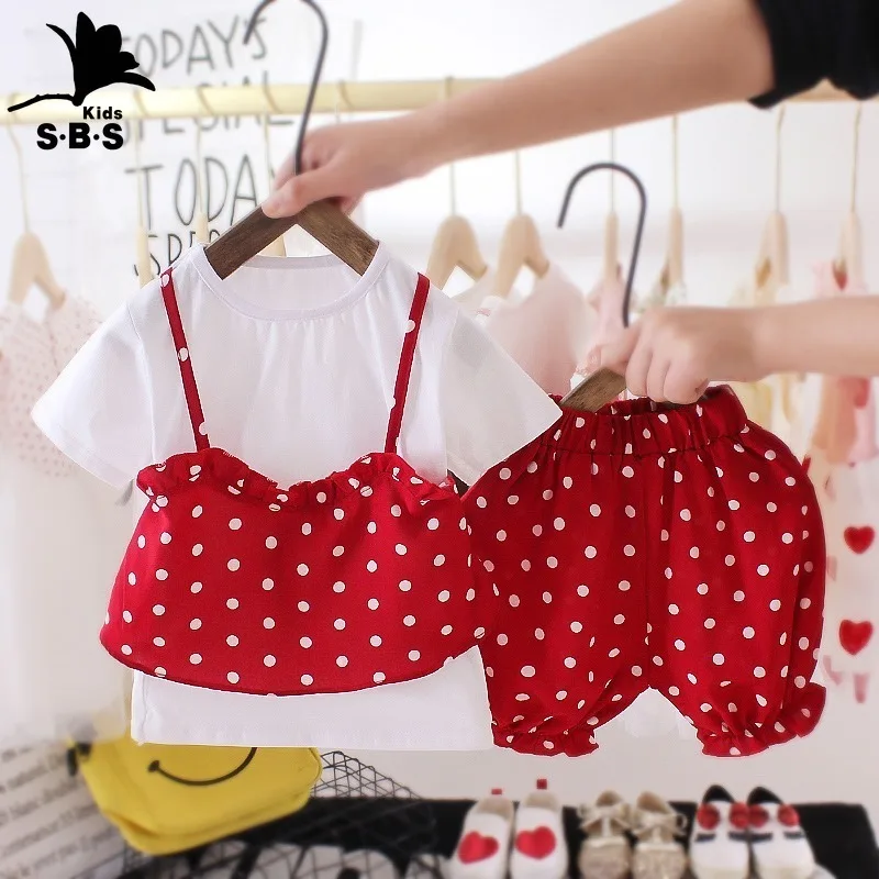 

2021 Spring and Summer New Arrival Children's Clothing Baby Girl T-shirt and Camisole Plus Shorts 3-piece Cotton Baby Girl Set