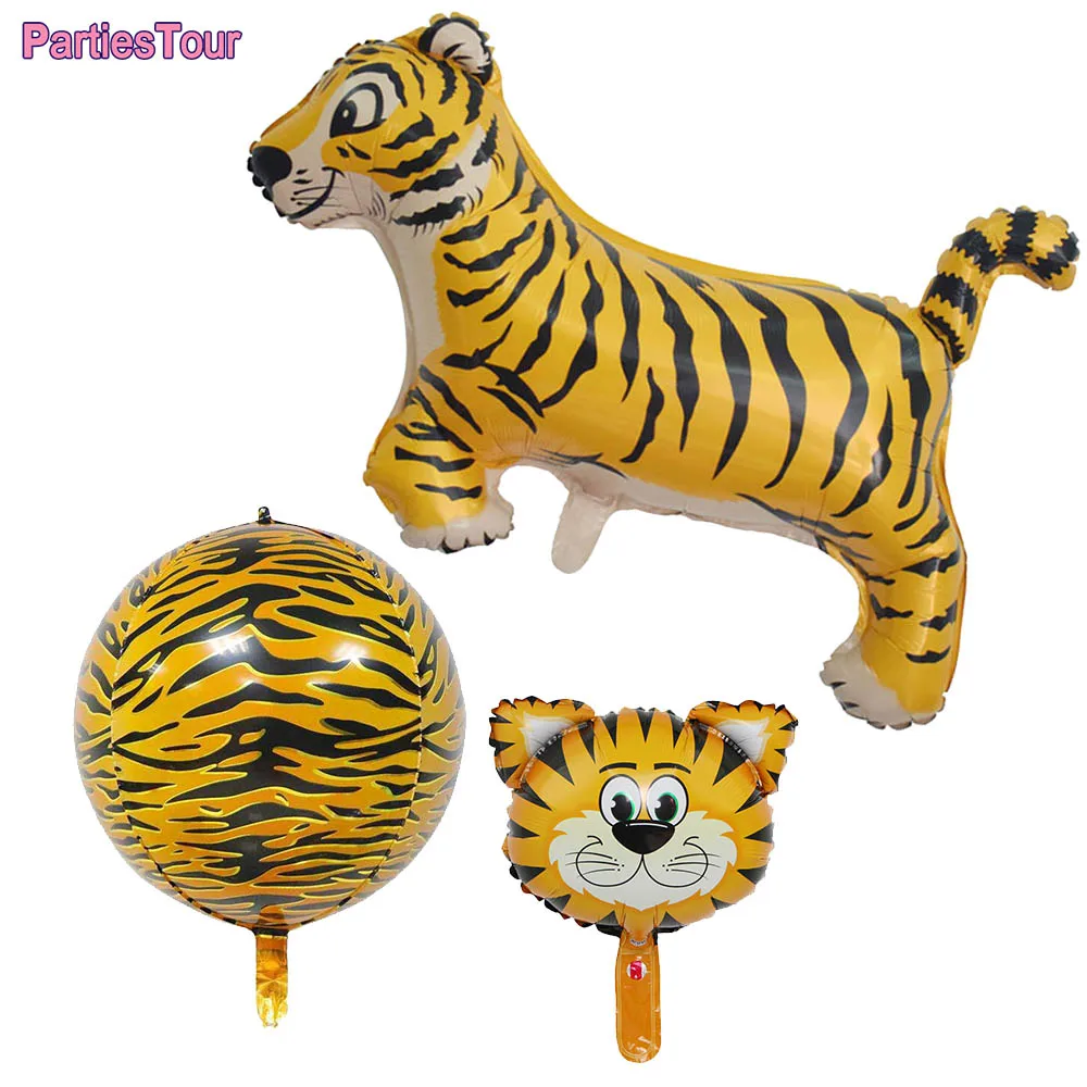 

Large Tiger Shape Foil Balloon Jungle Safari Party Decoration 4d Round Ballons Tiger Birthday Party Supplies Baby Shower Decors