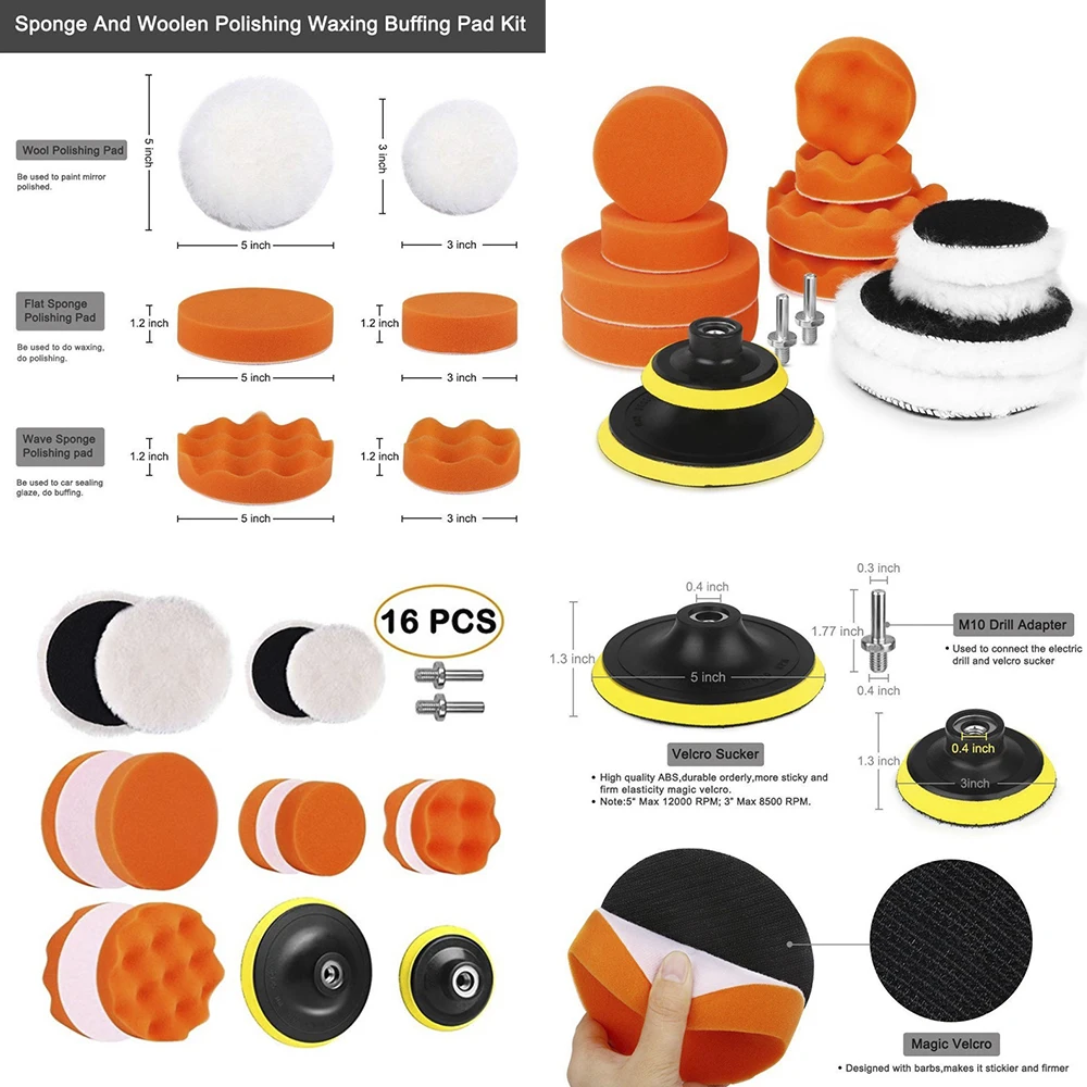 16 шт. профессиональные шерстяной Губка Полировка беспыльный набор для полировки