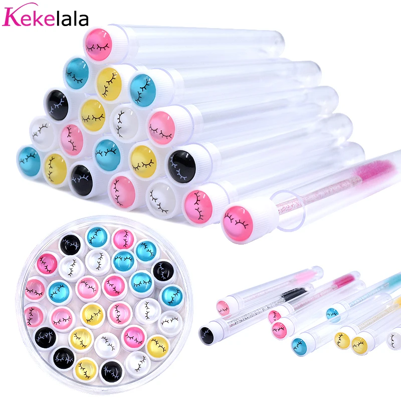 Kekelala 20Pcs Colorful Reusable Eyelash Mascara Wand Tube Bulk Empty Eye Lash Brushes Bottle Wholesale Spoolie Container