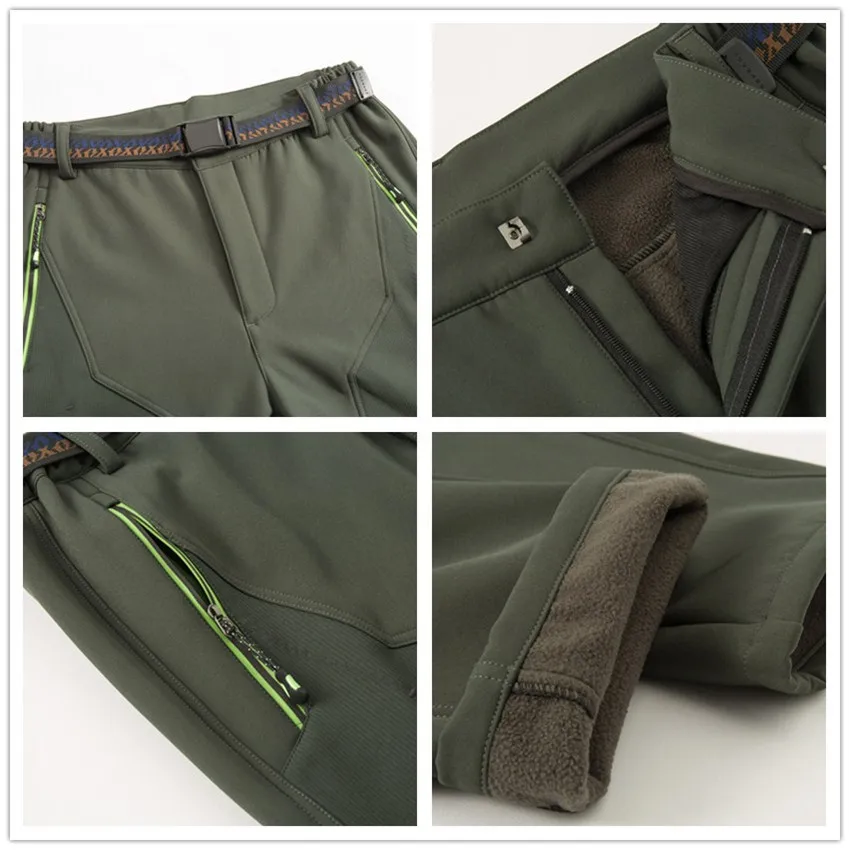 

JACKSANQI Winter Men Women's Fleece Softshell Pants Outdoor Sports Thermal Hiking Camping Skiing Male Female Warm Trousers RA349