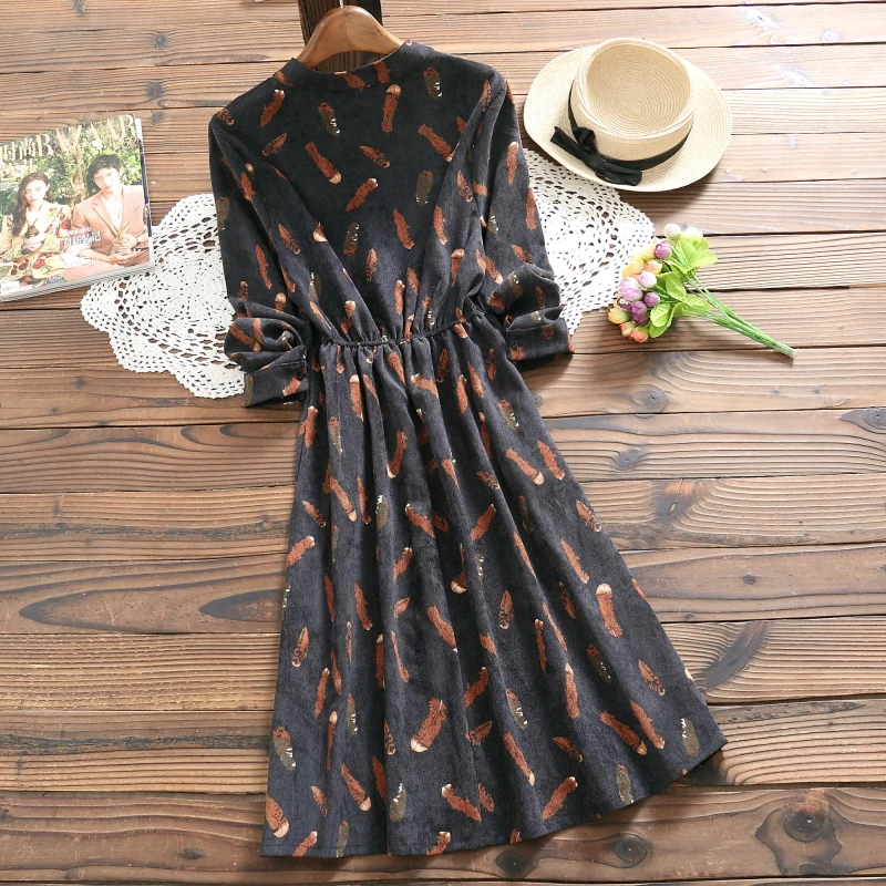 Весенне-осенние женские платья Sennu's новое вельветовое платье средней длины с