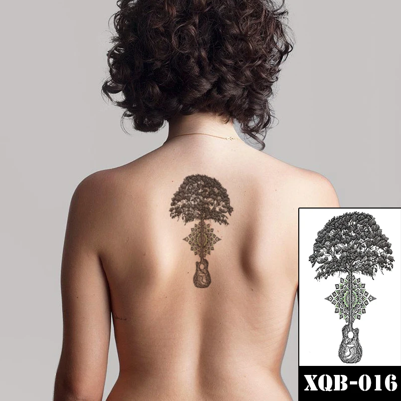 

Guitar Tree Deign Temporary Tattoo Stickers Sanskrit Flower Totem Fake Tatto Waterproof Tatoos Back Arm Large Size for Women Men