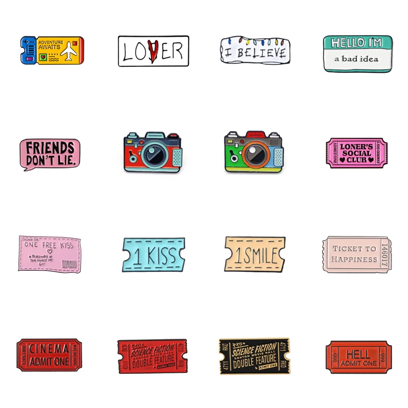 Брошь Розовая в мультяшном стиле с эмалью значок на булавке виде билета по фильму