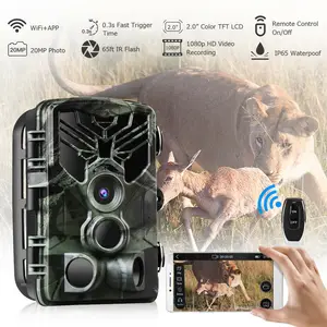 Wi-Fi 20-мегапиксельная охотничья камера 65 футов ИК 1080P Водонепроницаемая IP65 дистанционное управление через приложение Беспроводная инфракрасная камера для охоты фотоловушка