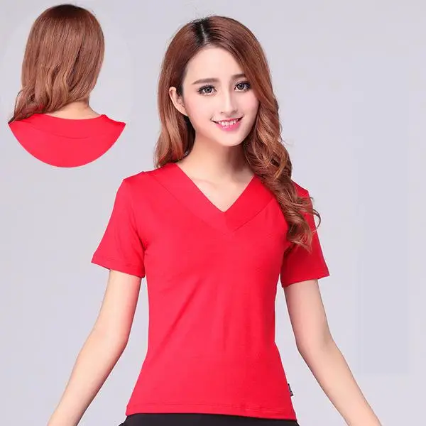 

New Arrival Adult Female Latin Dance Short Sleeve V-neck Slim Top Ballroom Dance Women Square Dancers Clothes Performance Tops