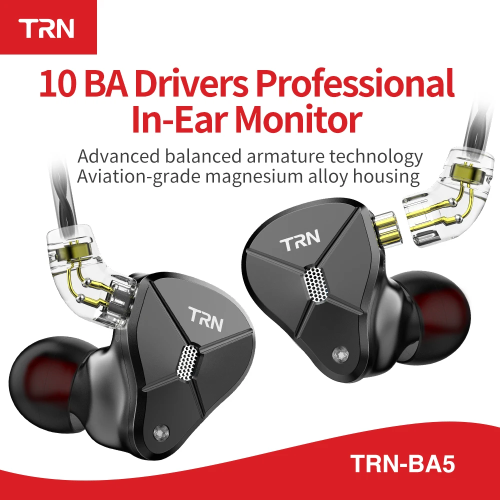 Наушники TRN BA5 5BA Hi Fi гарнитура с 10 шт. сбалансированная конструкция металлические