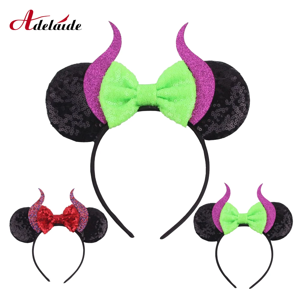 Новый уши Минни-Маус Хеллоуин женский фестиваль Дьявол Рог повязка Блестящий