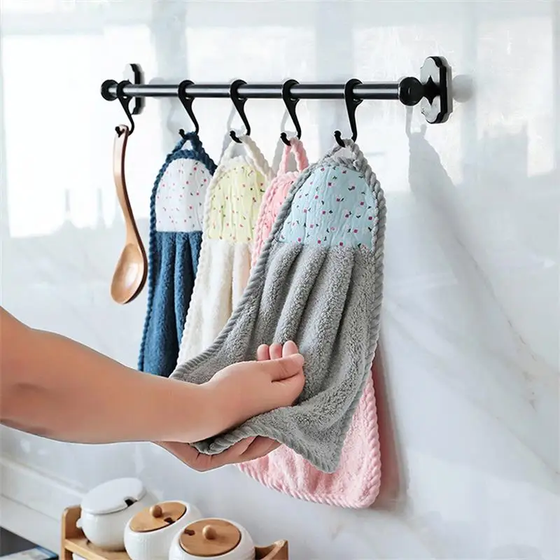 Coral Fleece Microfiber Hanging Loop Hand Towel Quick Dry Thicken Bathroom Kitchen Cleaning Cloth Absorbent Rags |