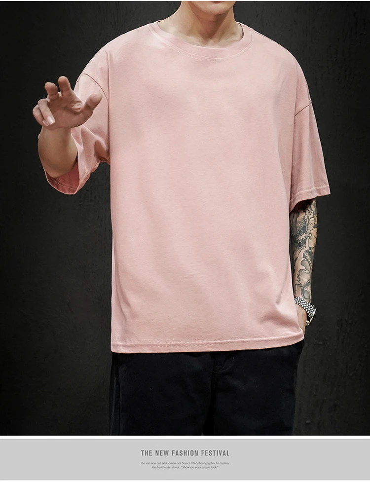 

New Summer Men's T Shirt 2021 Fashion Solid T Shirt Mens Oversized Hip Hop Short Sleeve Casual Cotton Mens Streetwear Top Tees