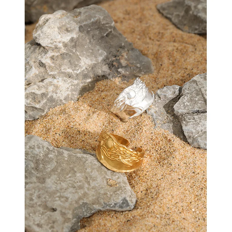 

Женское Открытое кольцо в Корейском стиле, дизайнерское минималистичное кольцо из стерлингового серебра 925 пробы с неровной текстурой