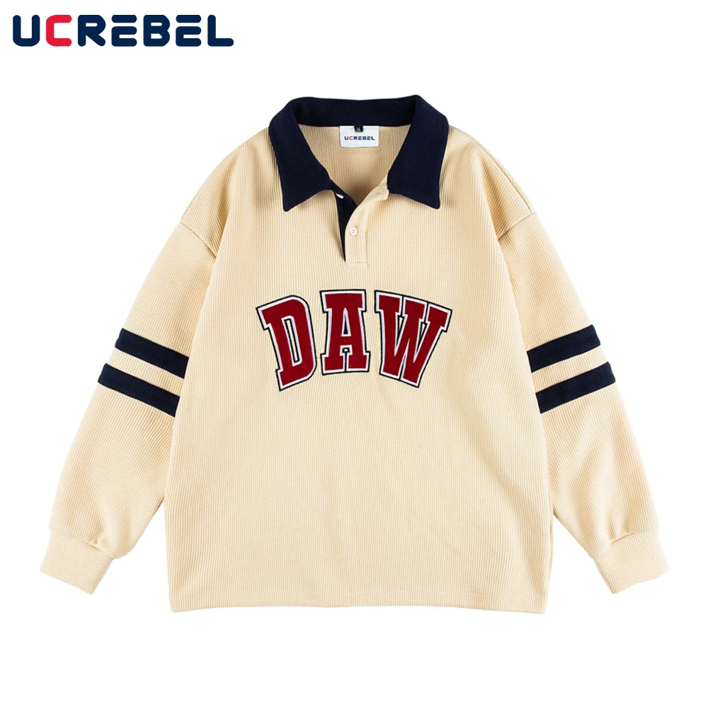 

Мужская хлопковая футболка-поло с длинным рукавом и вышивкой в виде букв