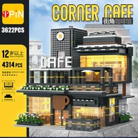 city streetview 4313 pcs modern corner cafe building blocks architecture series construction set coffee shop model moc bricks