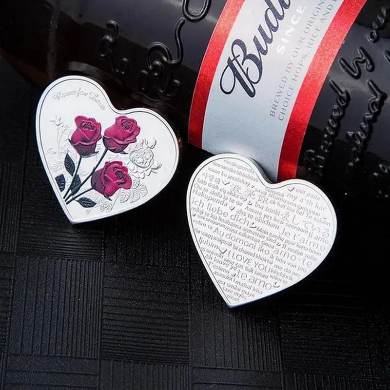 Памятная монета с розами в форме сердца 52 языками подарок I Love You коллекция