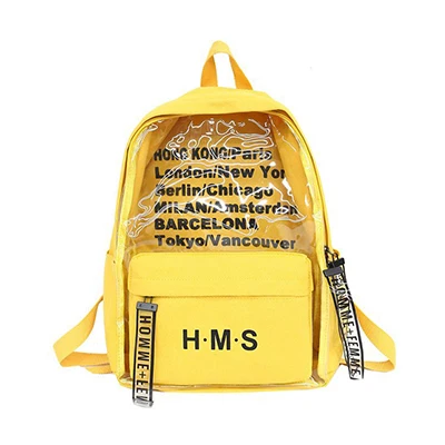 yellow Модный прозрачный женский рюкзак с буквенным принтом, холщовая школьная сумка для подростков, Женский туристический рюкзак, большая сумка для книг, Mochila - Цвет: yellow