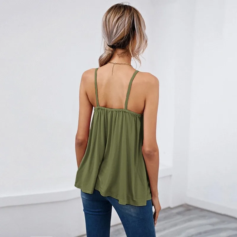 

2021 Summer New Sexy Vest Type T Shirt V Neck Sleeveless Backless Casual Halter Belt Top for Woman Camisole