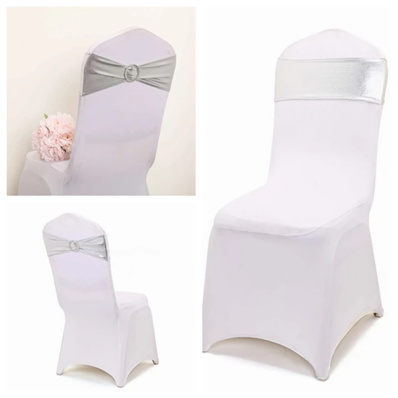 

50pcs Lot Metallic Lycra Chair Band Spandex Chair Sashes For Wedding Banquet Chair Cover Event Party Decoration
