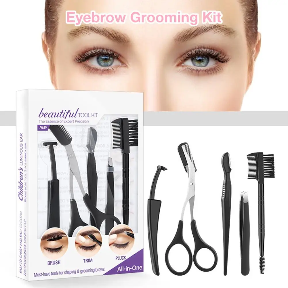 Многофункциональный набор для ухода за бровями бритва щетка ножницы пинцет