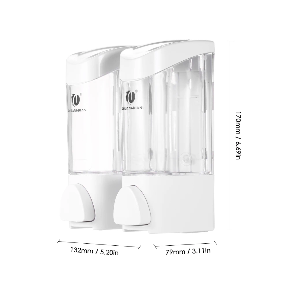 

New 300ml * 2 Wall Mount Liquid Soap Dispenser Bathroom Accessories Plastic Detergent Shampoo Dispensers Liquid Soap Dispensers