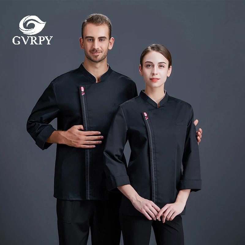 Высококачественная Черная Униформа шеф повара с длинным рукавом унисекс