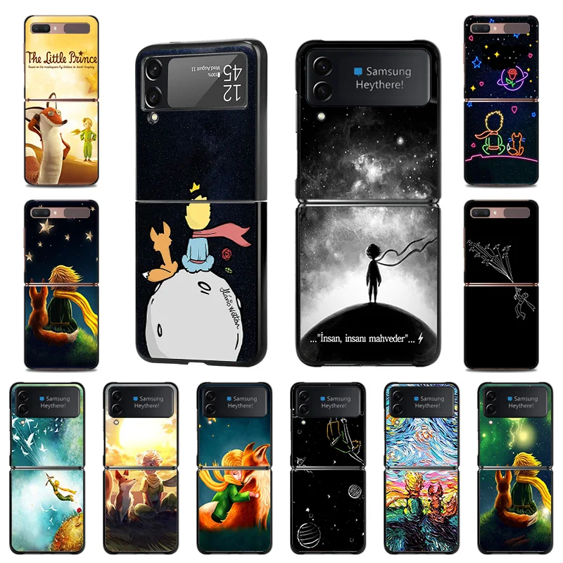 

Чехол для Samsung Galaxy Z Flip Flip3, роскошный черный чехол для телефона с рисунком Маленького принца и лисы, Жесткий Чехол