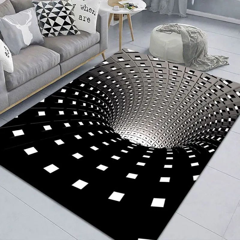 

Luxury White Black 3D Printing Carpets for Living Room Bedroom Area Rugs Geometric Illusion Pattern Rug Home Office Mat