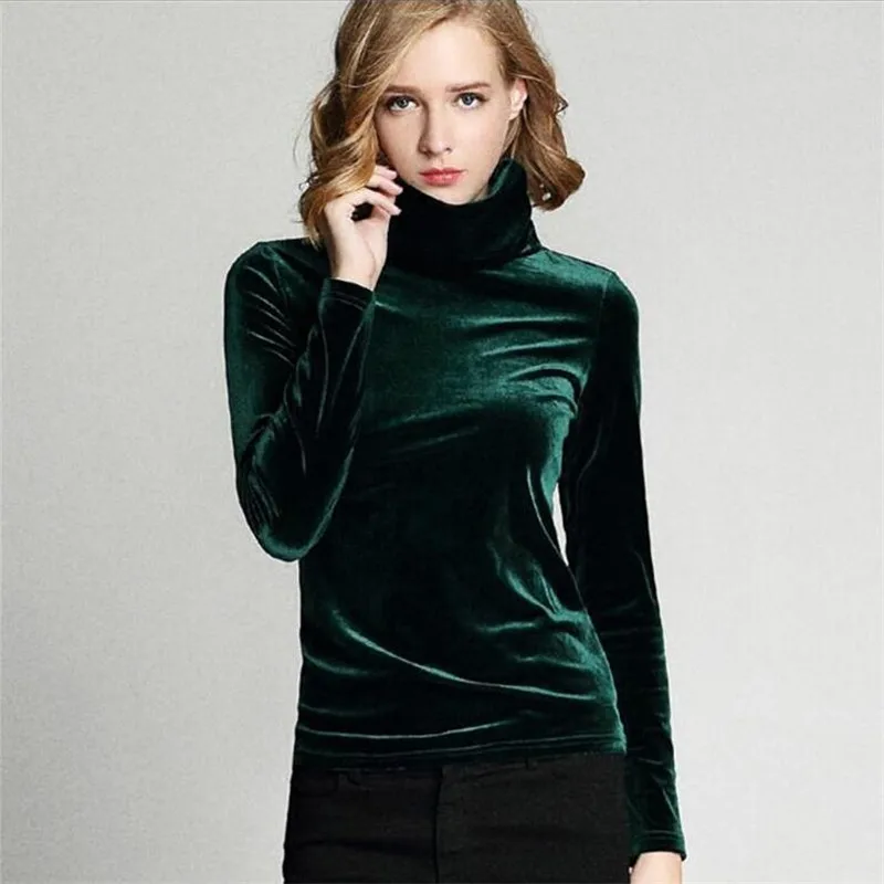 

2022 Winter Turtleneck velvet Blouses Shirts Women's Autumn velour Shirts Tops Spring Velvet Blusas Top M- 2XL