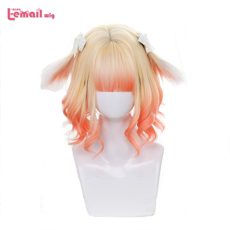 

Парик блонд L-email, Смешанные розовые парики Лолиты с ушками, градиентные свободные волны, милый парик для косплея в стиле Харадзюку, термосто...