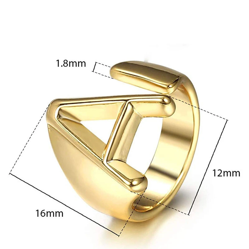 

Chunky Wide Hollow A-Z Letter Gold Color Metal Adjustable Opening Rings Initials Name Alphabet Female Party Fashion Jewelry