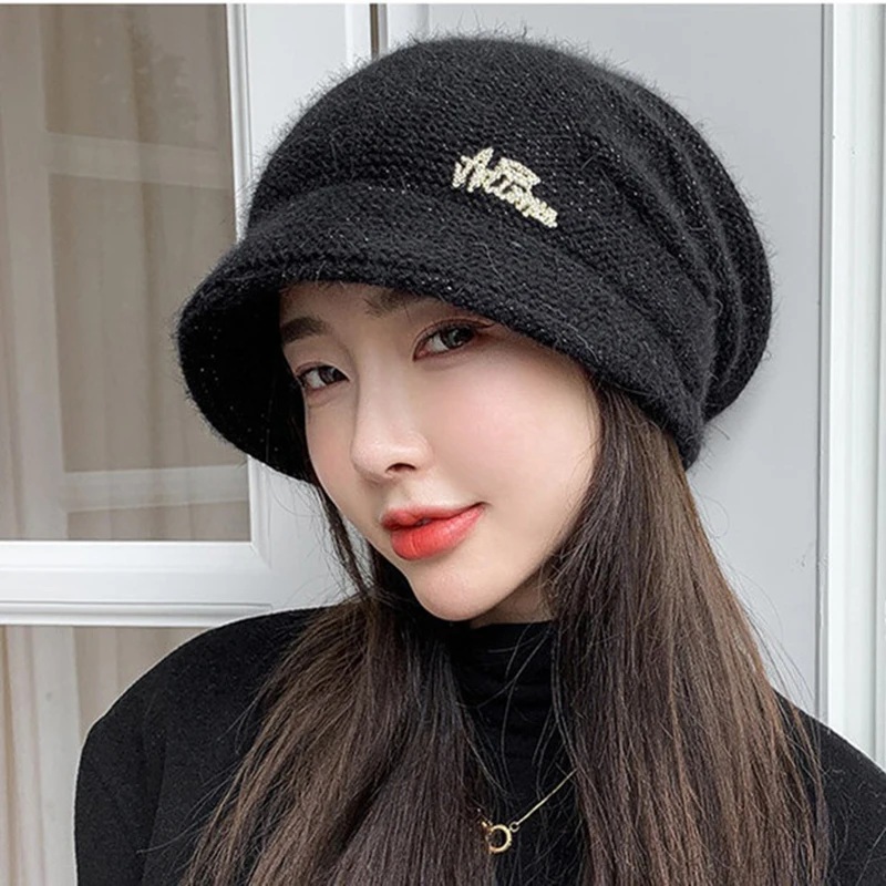 

New Knitted Hat Women's Autumn And Winter Fashion Solid Color Outdoor Windproof Keep Warm Thicken Knitted Hats Baseball Haed Cap