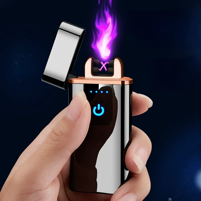 

Double Arc Lighter Display Power Creative Induction Windproof Personality Usb Electronic Cigarette Lighter Smoking Accessories