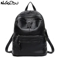nigedu soft pu leather women backpack large capacity ladies backpack black casual school book bag travel bag daypack mochila
