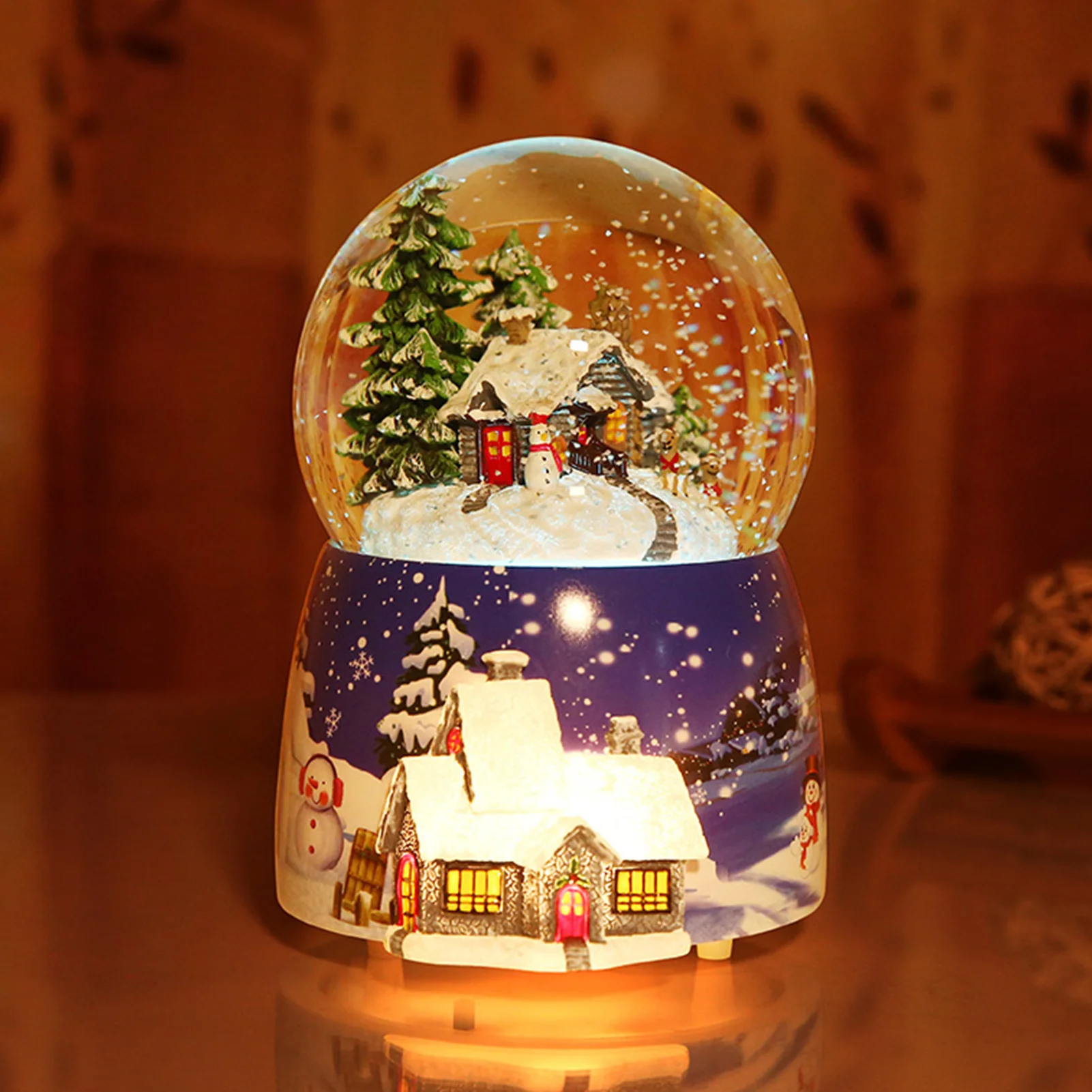 

Christmas Snow House Dreamy Crystal Ball Rotating Music Box With Colorful Light Desktop Ornament Gift For Christmas Birthday